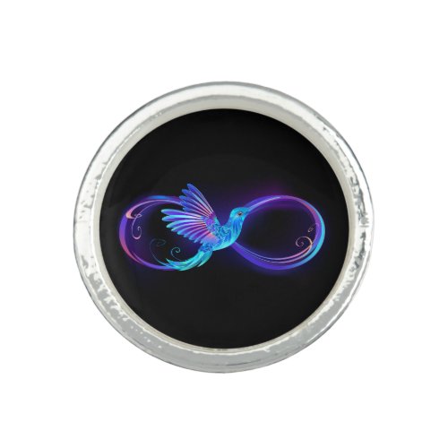 Neon Infinity Symbol with Glowing Hummingbird Ring
