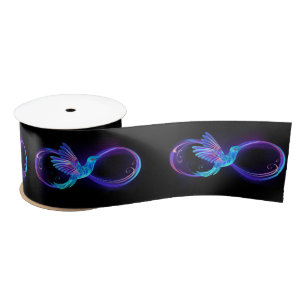 Neon Infinity Symbol with Glowing Hummingbird Satin Ribbon
