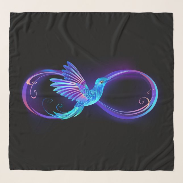 Neon Infinity Symbol with Glowing Hummingbird Scarf (Front)