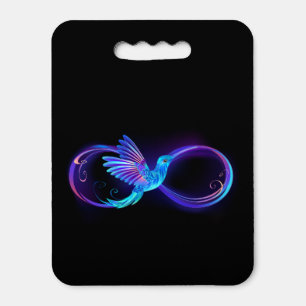 Neon Infinity Symbol with Glowing Hummingbird Seat Cushion