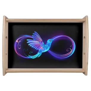 Neon Infinity Symbol with Glowing Hummingbird Serving Tray