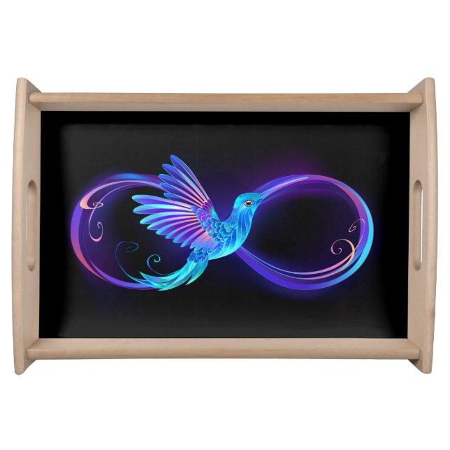 Neon Infinity Symbol with Glowing Hummingbird Serving Tray (Front)
