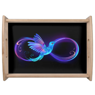 Neon Infinity Symbol with Glowing Hummingbird Serving Tray