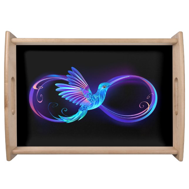 Neon Infinity Symbol with Glowing Hummingbird Serving Tray (Front)