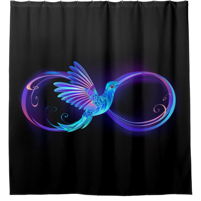 Neon Infinity Symbol with Glowing Hummingbird Shower Curtain (Front)
