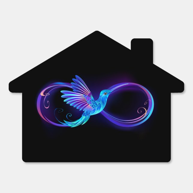 Neon Infinity Symbol with Glowing Hummingbird Sign (Front)