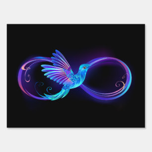 Neon Infinity Symbol with Glowing Hummingbird Sign
