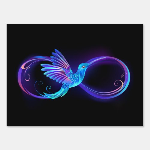 Neon Infinity Symbol with Glowing Hummingbird Sign