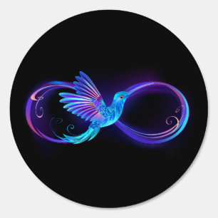 Neon Infinity Symbol with Glowing Hummingbird Sign