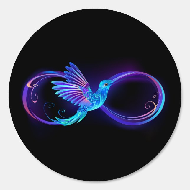 Neon Infinity Symbol with Glowing Hummingbird Sign (Front)