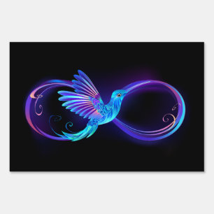 Neon Infinity Symbol with Glowing Hummingbird Sign