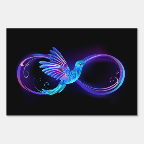 Neon Infinity Symbol with Glowing Hummingbird Sign