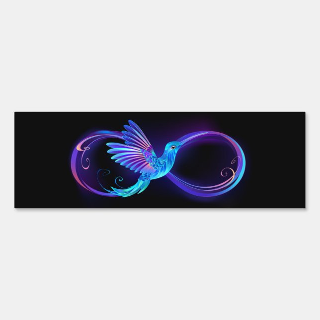Neon Infinity Symbol with Glowing Hummingbird Sign (Front)