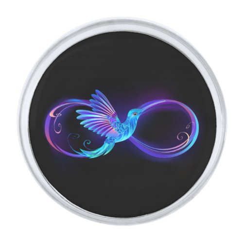 Neon Infinity Symbol with Glowing Hummingbird Silver Finish Lapel Pin