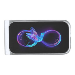 Neon Infinity Symbol with Glowing Hummingbird Silver Finish Money Clip