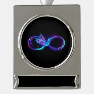 Neon Infinity Symbol with Glowing Hummingbird Silver Plated Banner Ornament