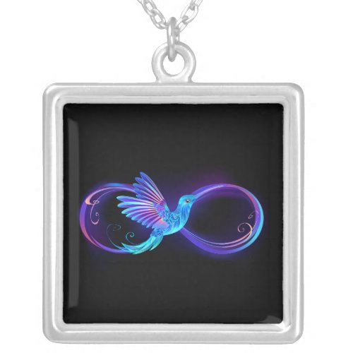 Neon Infinity Symbol with Glowing Hummingbird Silver Plated Necklace