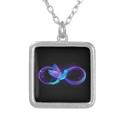 Neon Infinity Symbol with Glowing Hummingbird Silver Plated Necklace