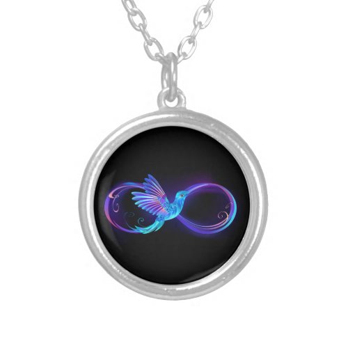 Neon Infinity Symbol with Glowing Hummingbird Silver Plated Necklace