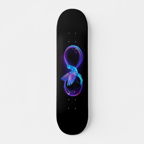 Neon Infinity Symbol with Glowing Hummingbird Skateboard