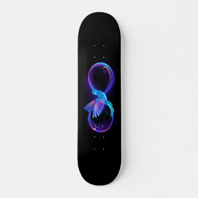 Neon Infinity Symbol with Glowing Hummingbird Skateboard (Front)