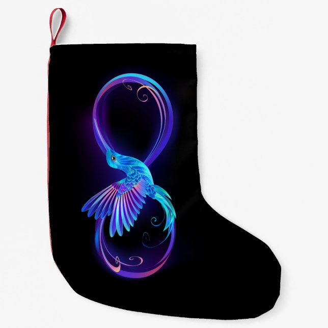 Neon Infinity Symbol with Glowing Hummingbird Small Christmas Stocking (Front)