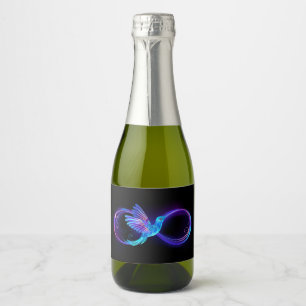 Neon Infinity Symbol with Glowing Hummingbird Sparkling Wine Label
