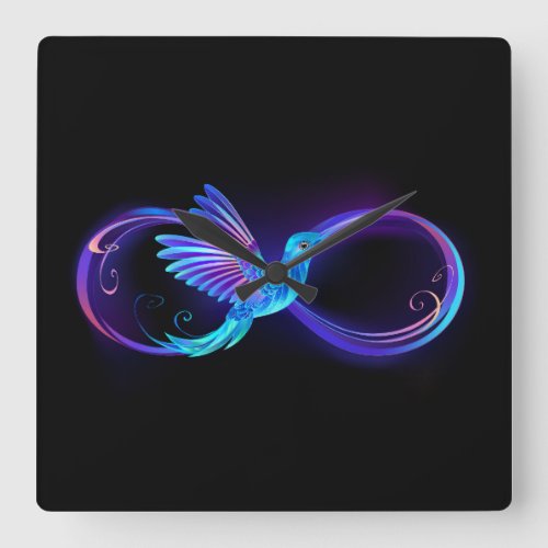Neon Infinity Symbol with Glowing Hummingbird Square Wall Clock
