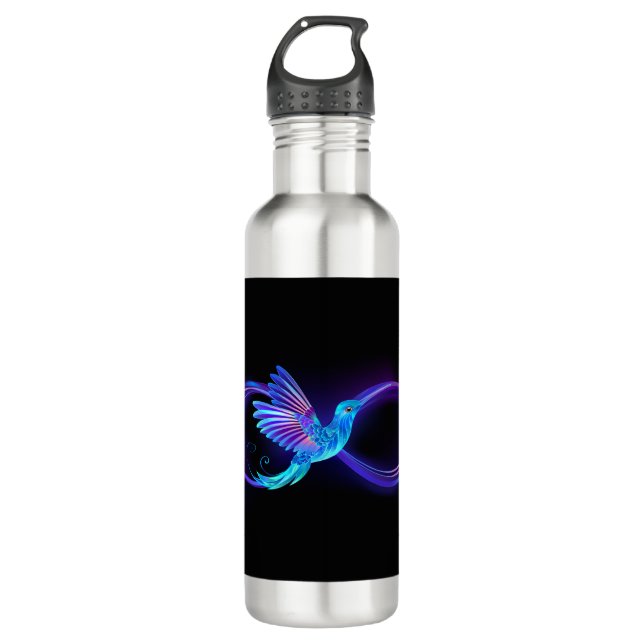 Neon Infinity Symbol with Glowing Hummingbird Stainless Steel Water Bottle (Front)
