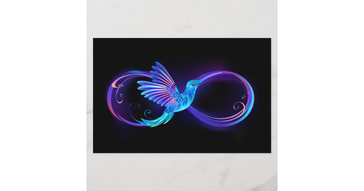 Neon Infinity Symbol with Glowing Hummingbird Stationery | Zazzle