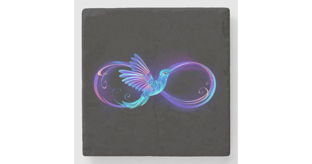 Neon Infinity Symbol with Glowing Hummingbird Stone Coaster | Zazzle