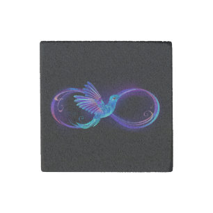 Neon Infinity Symbol with Glowing Hummingbird Stone Magnet