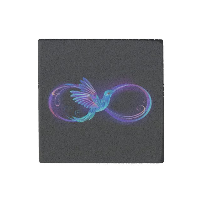 Neon Infinity Symbol with Glowing Hummingbird Stone Magnet (Front)