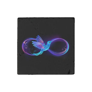 Neon Infinity Symbol with Glowing Hummingbird Stone Magnet