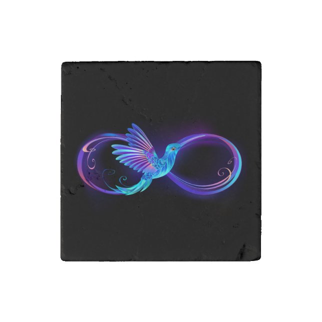 Neon Infinity Symbol with Glowing Hummingbird Stone Magnet (Front)