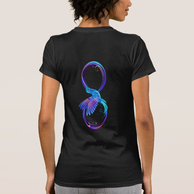 Neon Infinity Symbol with Glowing Hummingbird T-Shirt (Back)