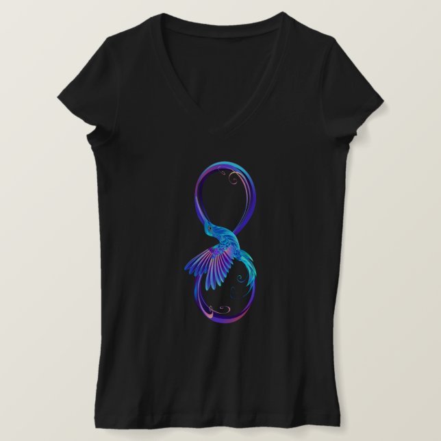 Neon Infinity Symbol with Glowing Hummingbird T-Shirt (Design Front)