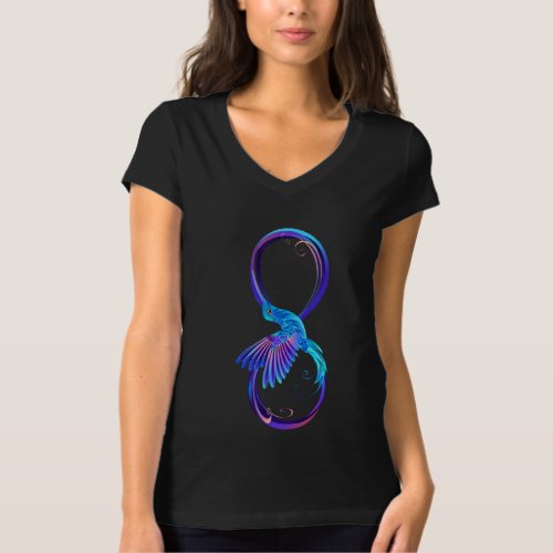 Neon Infinity Symbol with Glowing Hummingbird T_Shirt