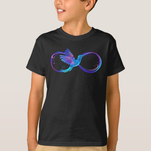 Neon Infinity Symbol with Glowing Hummingbird T_Shirt