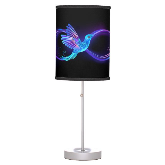 Neon Infinity Symbol with Glowing Hummingbird Table Lamp (Front)