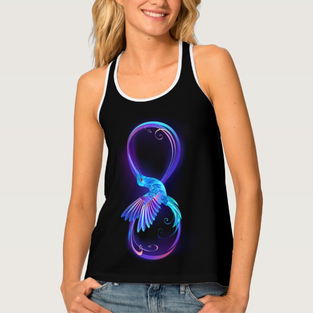 Neon Infinity Symbol with Glowing Hummingbird Tank Top (Front)