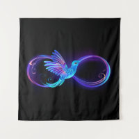 Neon Infinity Symbol with Glowing Hummingbird