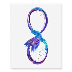 Neon Infinity Symbol with Glowing Hummingbird Temporary Tattoos