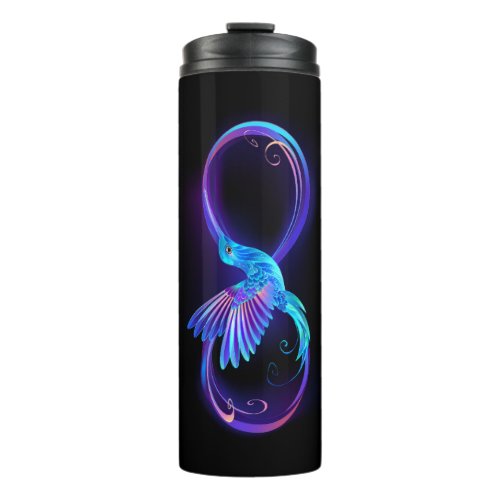 Neon Infinity Symbol with Glowing Hummingbird Thermal Tumbler