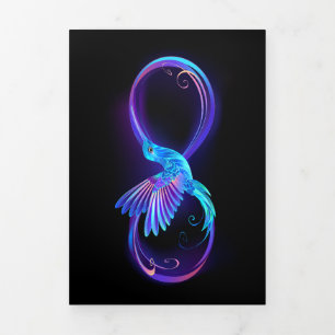 Neon Infinity Symbol with Glowing Hummingbird Tri-Fold Card