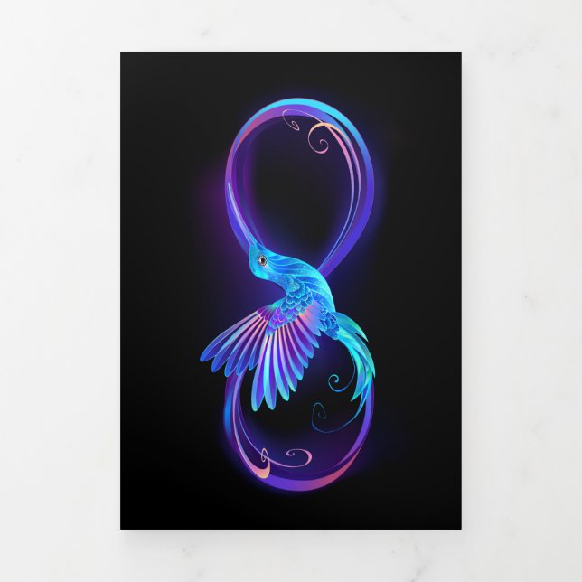 Neon Infinity Symbol with Glowing Hummingbird Tri-Fold Card (Cover)