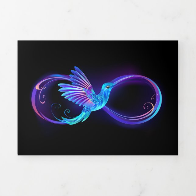 Neon Infinity Symbol with Glowing Hummingbird Tri-Fold Holiday Card (Cover)