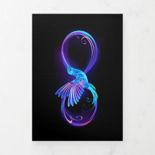 Neon Infinity Symbol with Glowing Hummingbird Tri-Fold Invitation