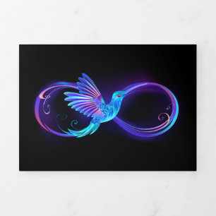 Neon Infinity Symbol with Glowing Hummingbird Tri-Fold Invitation
