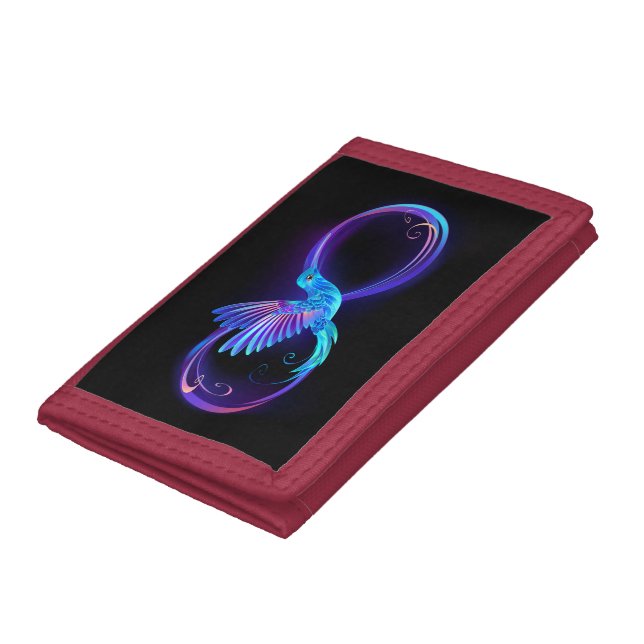 Neon Infinity Symbol with Glowing Hummingbird Trifold Wallet (Bottom)